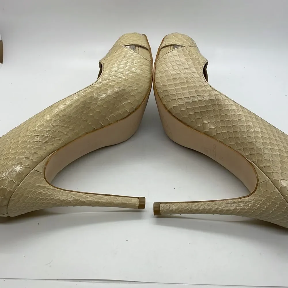 Ann Taylor Cream Textured Peep-Toe Heels